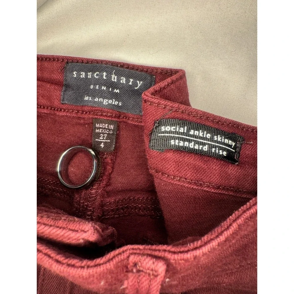 Sanctuary Social Ankle Skinny Pants Women 27/4 Burgundy Standard Rise‎ Workwear
